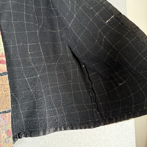 Vintage Patchwork Jacket Womens Medium Black Floral Open Handmade - Picture 5 of 10